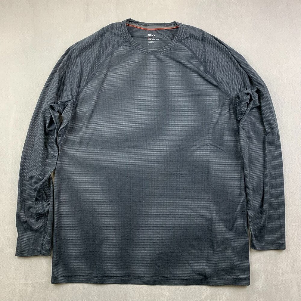 Saxx Mens Shirt Large Black Quest Long Sleeve Crew Nylon Stretch Lightweight